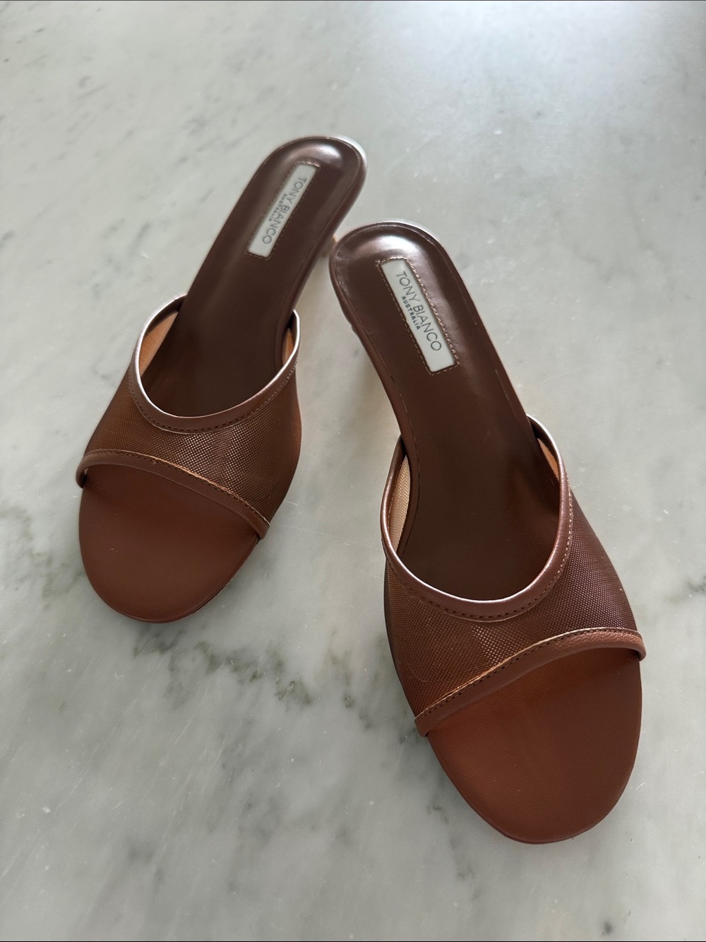 Tony Bianco PRU Brown Leather Slide Mules